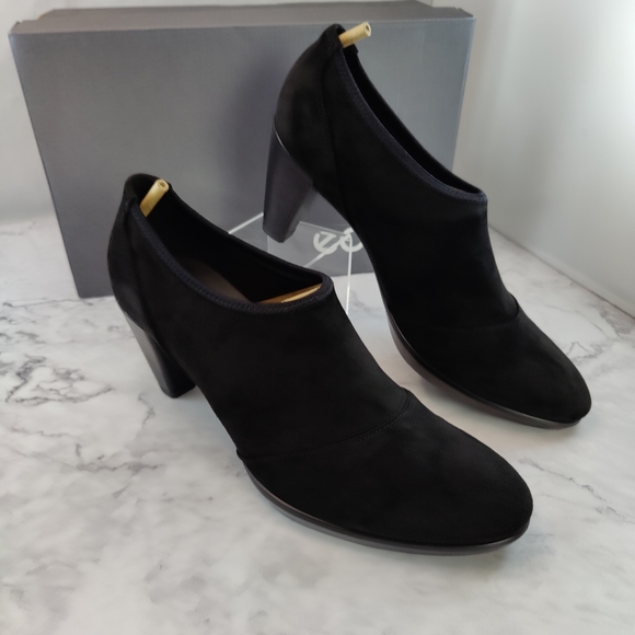 Ecco Shape 55 Plateau Stacked Heel Black Suede Bootie Size EU 41 US 10-10.5 NEW - Picture 10 of 11